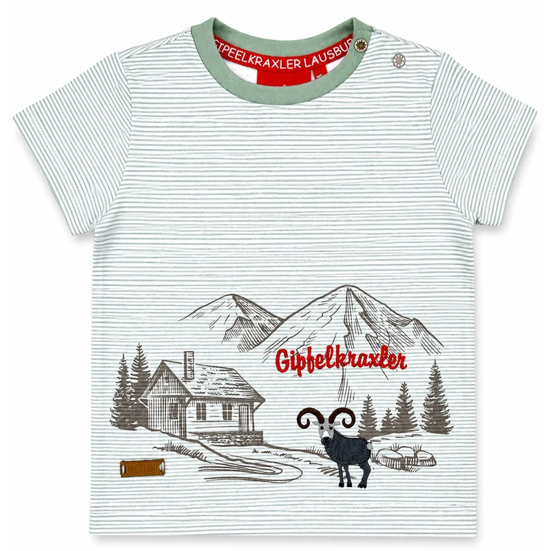 BONDI Jungen T-Shirt "Alpen" 91718 | Grün Weiß Gestreift