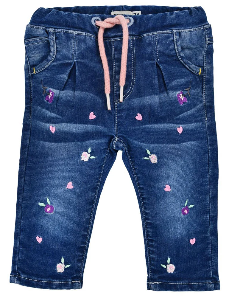 BONDI Baby Mädchen Jeans "Blümchen" 86645 | Blue denim