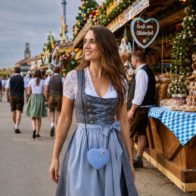 Herz Trachten Handtasche mit Edelweiß | Dunkelgrün
