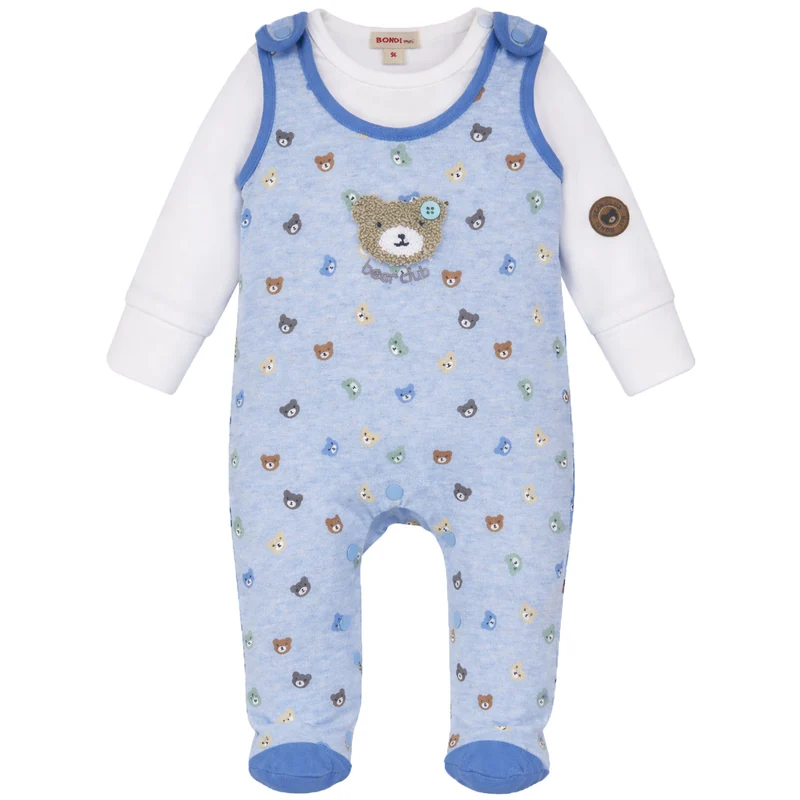 BONDI Baby Strampler Strampelanzug "Bear Club" 94033 | Blue Melange