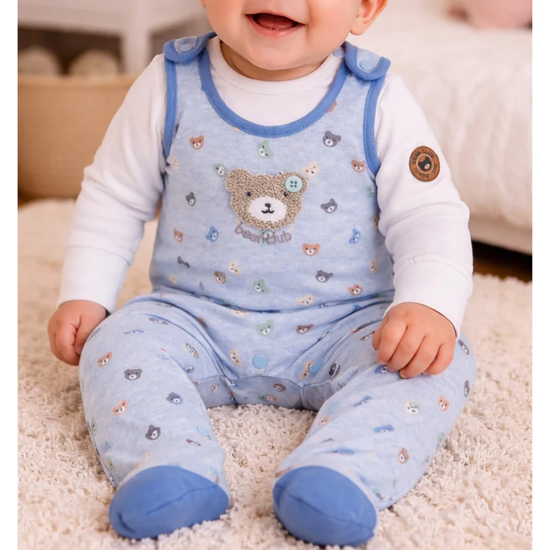 BONDI Baby Strampler Strampelanzug "Bear Club" 94033 | Blue Melange