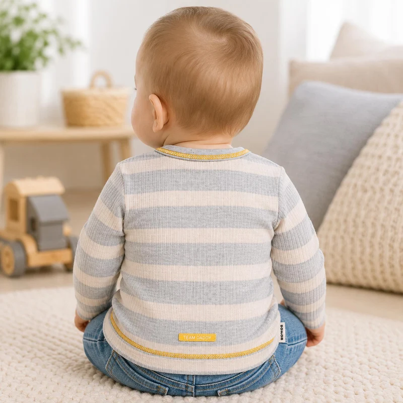 BONDI Baby Jungen Langarmshirt "Team Daddy" 94051 | Stripe Grey/Beige