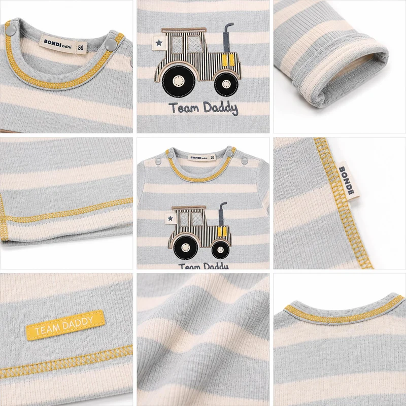 BONDI Baby Jungen Langarmshirt "Team Daddy" 94051 | Stripe Grey/Beige