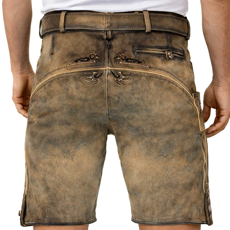 MADDOX Kurze Herren Lederhose "Felixsee" mit Gürtel | Antik H. Antik