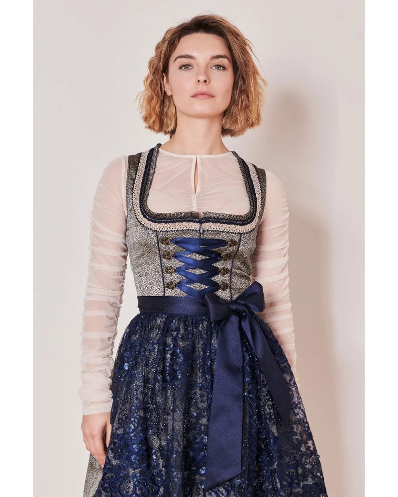 Krüger MADL Dirndl "Isi" mit Spitzenschürze 415367 | Blau 60cm