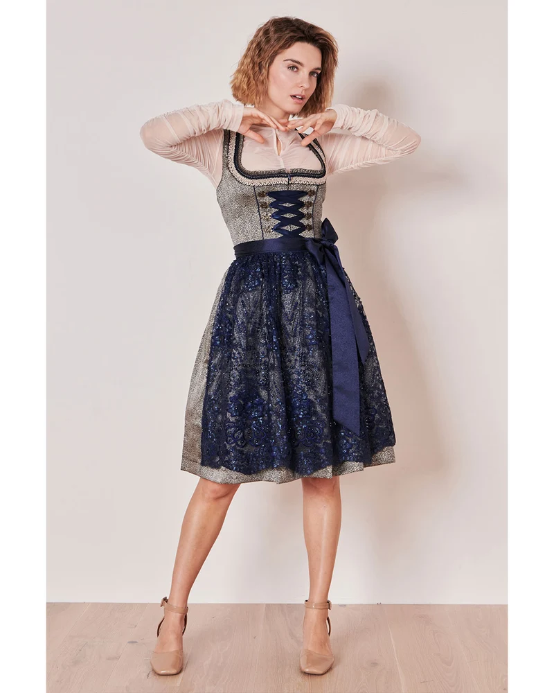 Krüger MADL Dirndl "Isi" mit Spitzenschürze 415367 | Blau 60cm