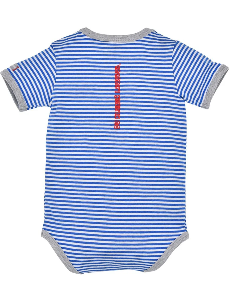 BONDI Baby Kurzarm Body "Traktor" 91527 | Blau Weiß Gestreift