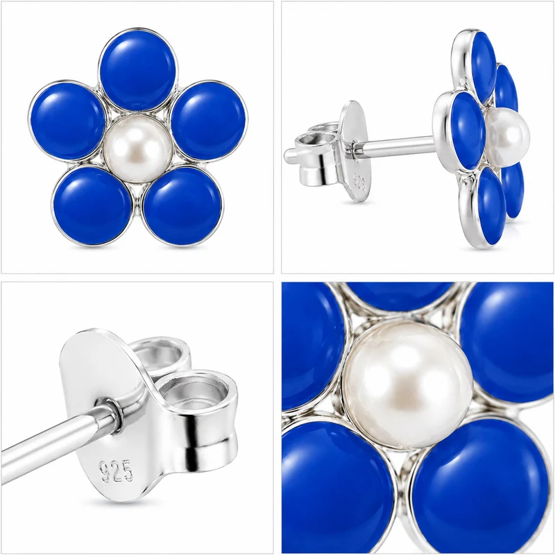 LUISIA® Ohrstecker "Blume" - 925 Sterling Silber | Blau