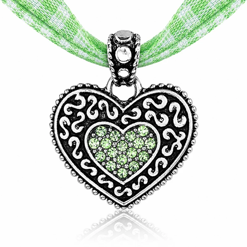 LUISIA® Kinder Halskette "Kariert mit Herz" mit Kristallen von Swarovski® | Hellgrün