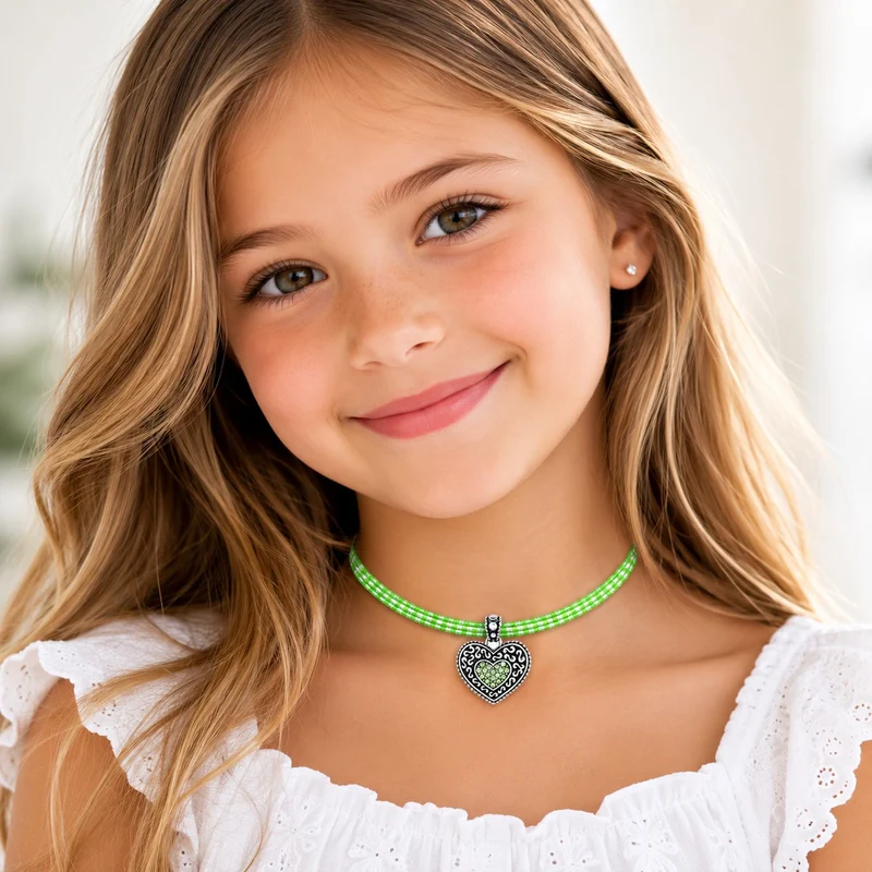 LUISIA® Kinder Halskette "Kariert mit Herz" mit Kristallen von Swarovski® | Hellgrün