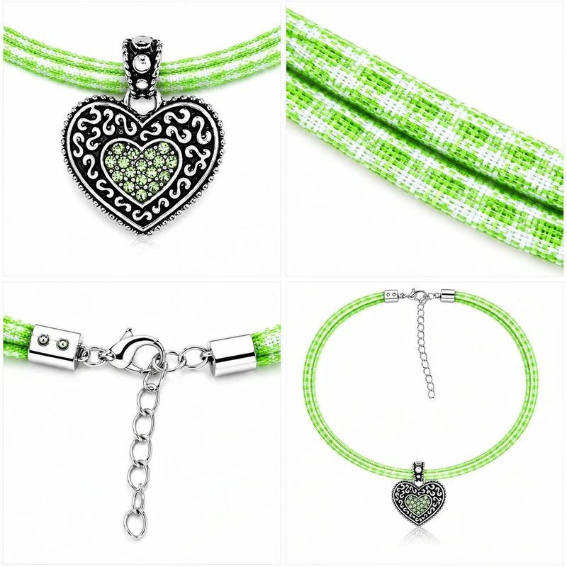 LUISIA® Kinder Halskette "Kariert mit Herz" mit Kristallen von Swarovski® | Hellgrün