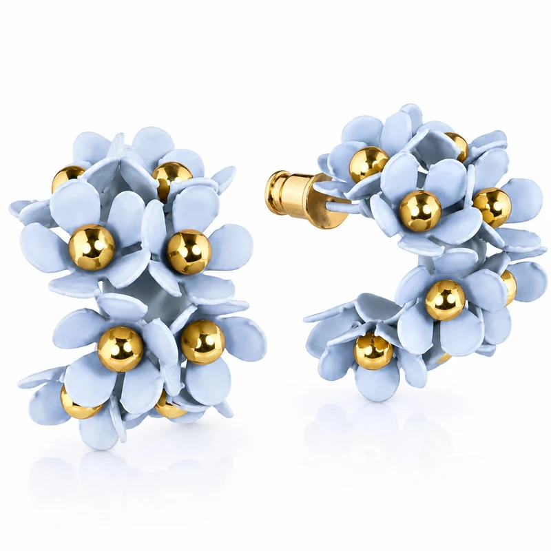 LUISIA® Halb Creolen Ohrstecker "Mia" mit Blüten | Hellblau