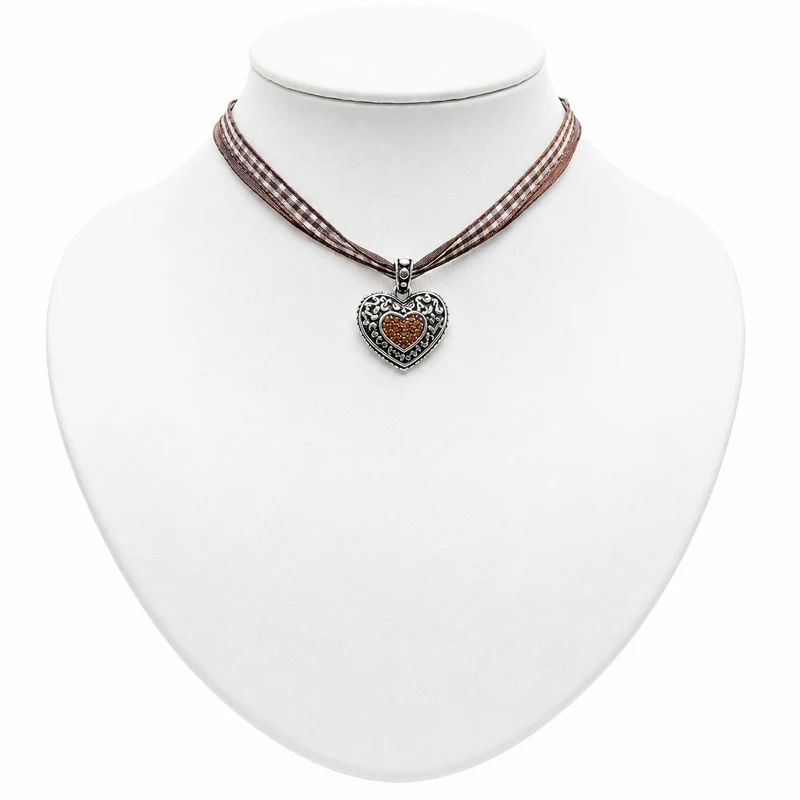 LUISIA® Kinder Halskette "Kariert mit Herz" mit Kristallen von Swarovski® | Braun