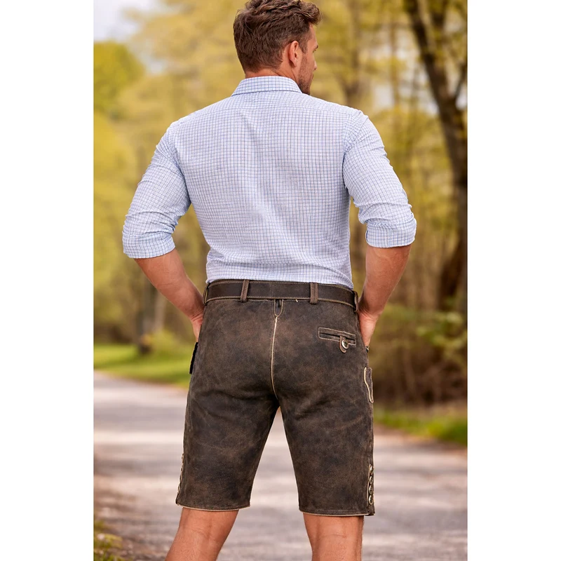 MADDOX Kurze Herren Lederhose "Amberg" mit Gürtel | Nappalan Humus