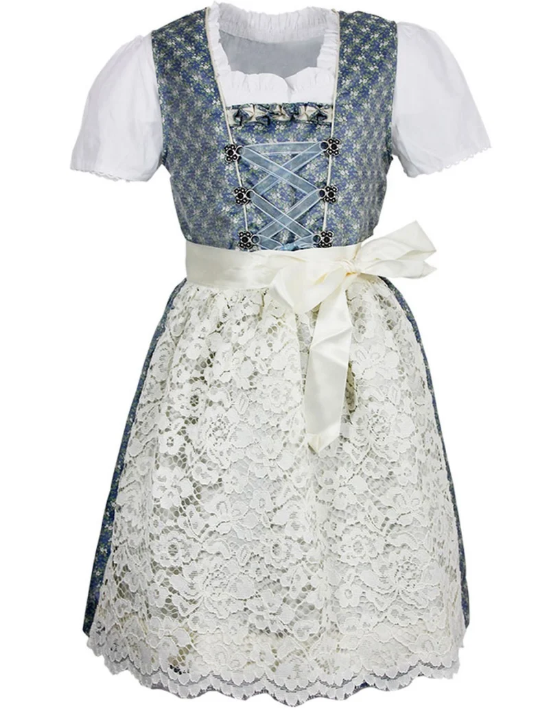 Isar-Trachten Kinder Dirndl "Sarah" 3-tlg. mit Bluse Spitzenschürze 63202 | Blau Creme
