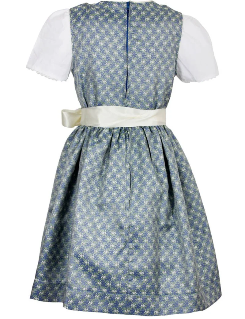 Isar-Trachten Kinder Dirndl "Sarah" 3-tlg. mit Bluse Spitzenschürze 63202 | Blau Creme