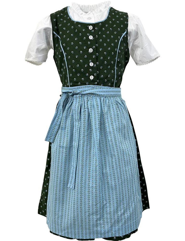 Isar-Trachten Kinder Dirndl "Lotte" 3-tlg. mit Bluse 52418 | Grün Blau