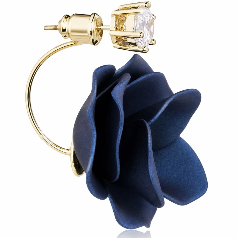 LUISIA Front Back Ohrringe Jarla mit Blumen - 16 Karat vergoldet Dunkelblau