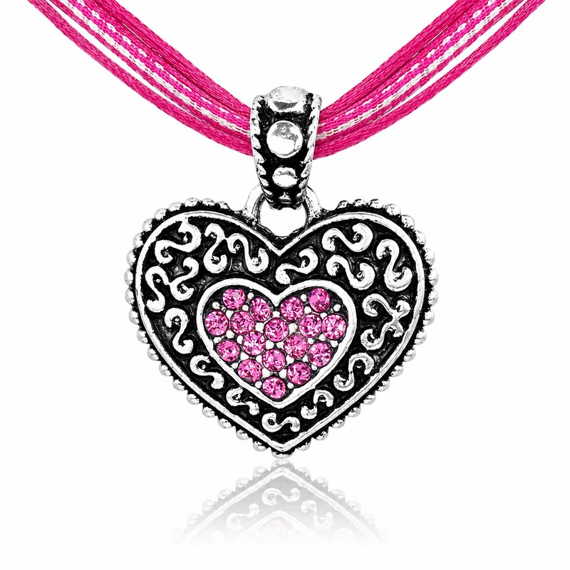 LUISIA® Kinder Halskette "Kariert mit Herz" mit Kristallen von Swarovski® | Pink