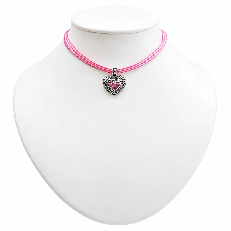 LUISIA® Kinder Halskette "Kariert mit Herz" mit Kristallen von Swarovski® | Pink
