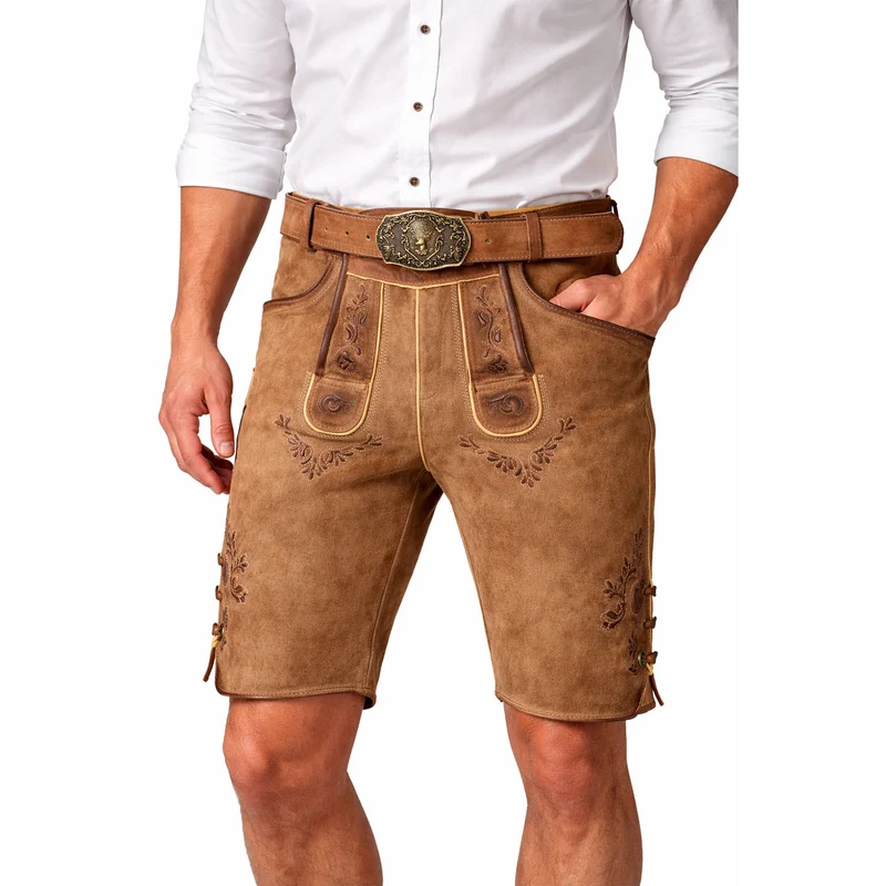 MADDOX Kurze Herren Lederhose "Hopfensee" mit Gürtel | Antik Creme