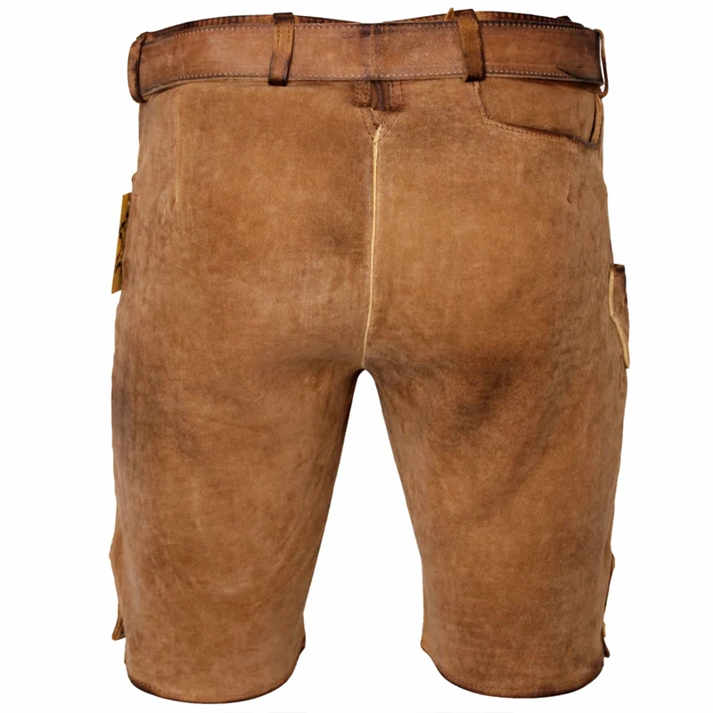 MADDOX Kurze Herren Lederhose "Hopfensee" mit Gürtel | Antik Creme