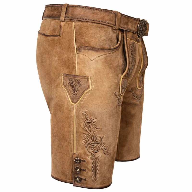 MADDOX Kurze Herren Lederhose "Hopfensee" mit Gürtel | Antik Creme