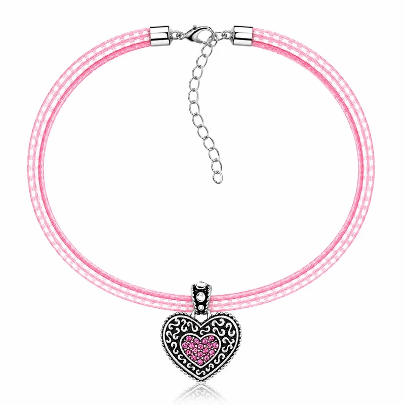LUISIA® Kinder Halskette "Kariert mit Herz" mit Kristallen von Swarovski® | Rosa