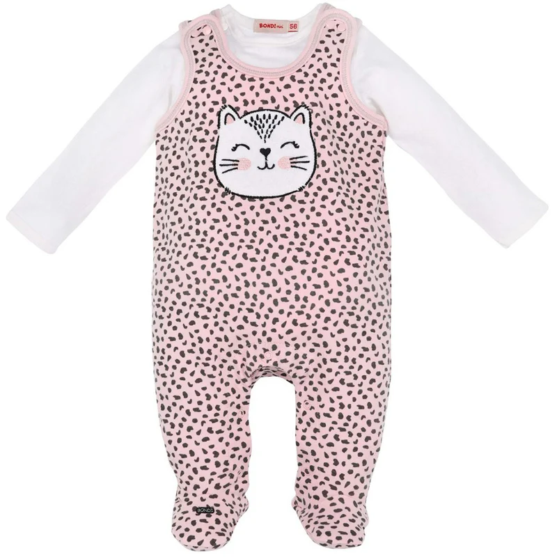 BONDI Baby Strampler "Kätzchen" mit Leoprint 93706 - Apricot / Schwarz | Babystrampelanzug