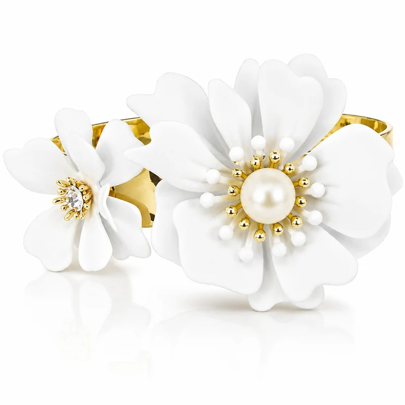 LUISIA® Armreif Armspange "Nelia" mit Blumen - 16 Karat vergoldet | Weiß