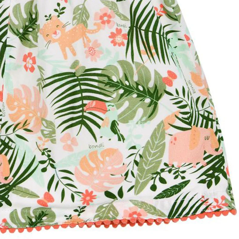 BONDI Baby Mädchen Kleid "Jungle" 86605 - Weiß / Apricot / Grün | Sommerkleid