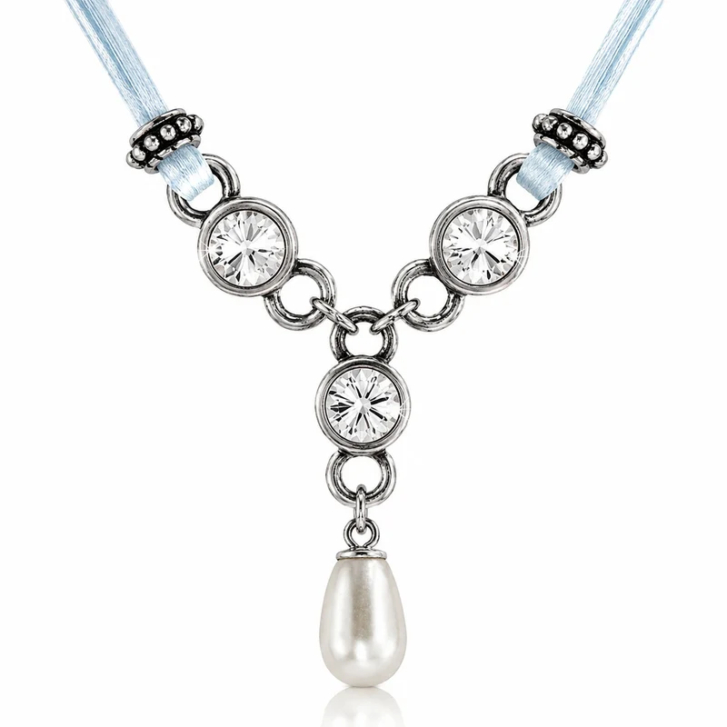 LUISIA® Halskette "Cami" mit Kristallen von Swarovski® und Perle | Hellblau