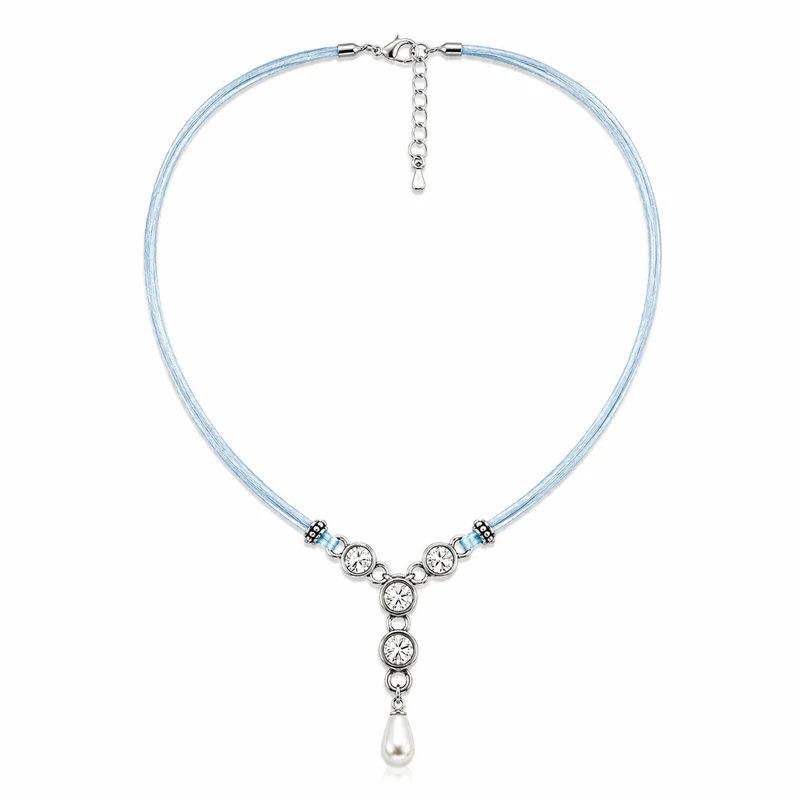 LUISIA® Halskette "Cami" mit Kristallen von Swarovski® und Perle | Hellblau