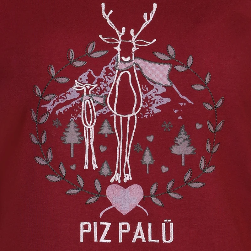 Piz Palü Damen Langarmshirt "Gerach" mit Hirsch Stickerei | 010025 - Dunkelrot