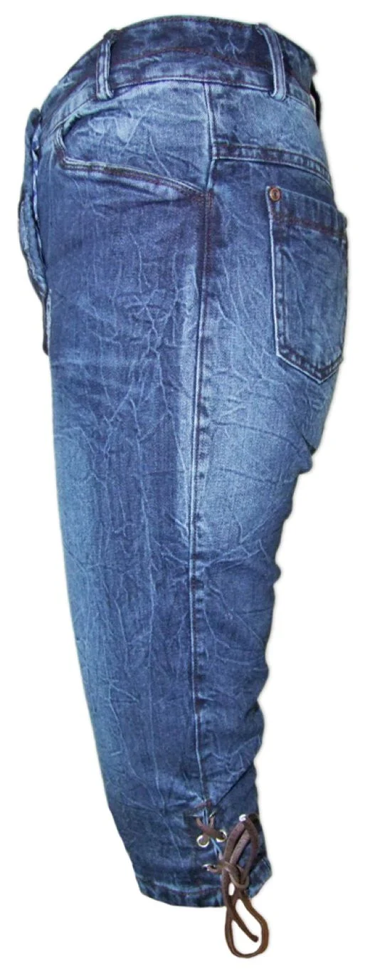 Lekra Damen Jeans Bea Kniebundhose in Lederhosen Optik - Blau