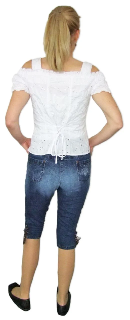 Lekra Damen Jeans Bea Kniebundhose in Lederhosen Optik - Blau