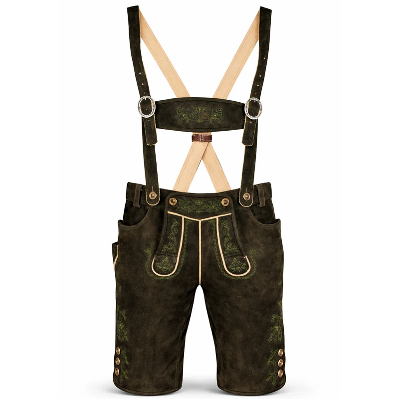 SCHWEIGERT´s Kurze Hirsch Lederhose Hector mit Träger - Moor Dunkelbraun | Exklusiv von MADDOX