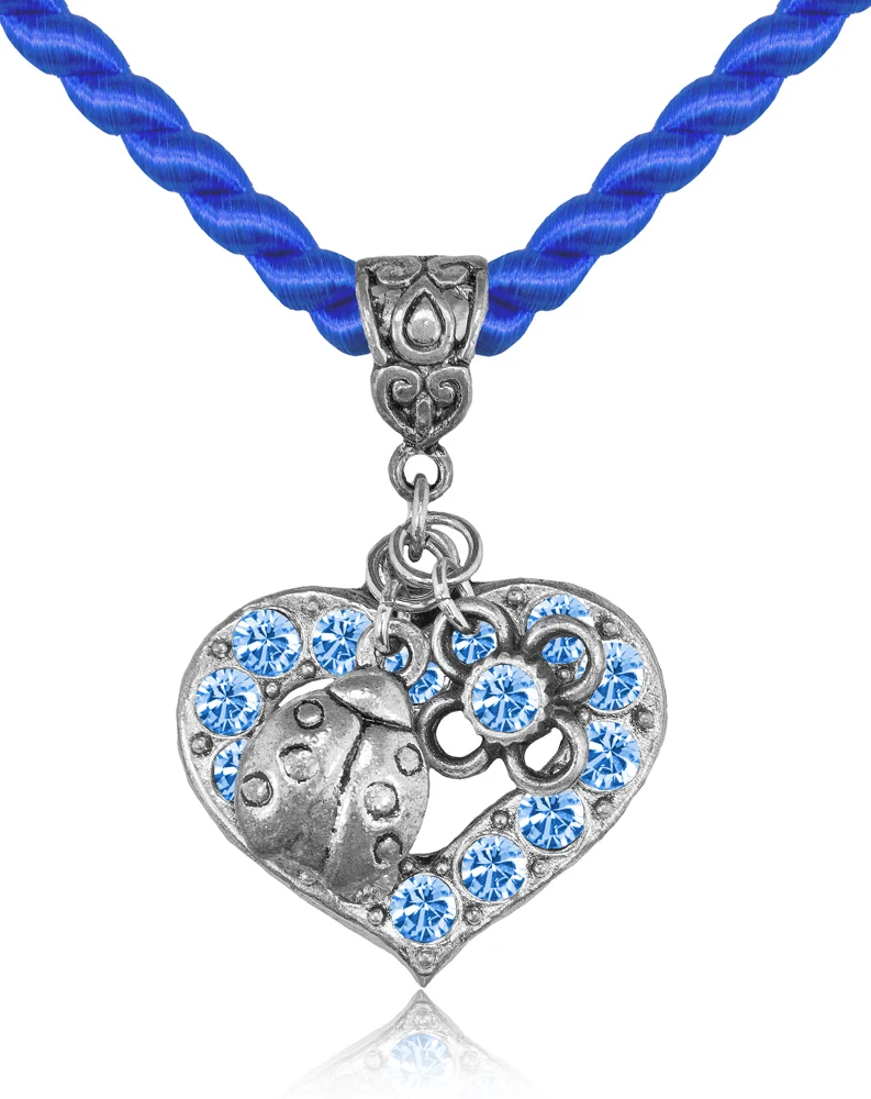 LUISIA Kordelkette Svea mit Herzanhänger und Glückskäfer - Royalblau