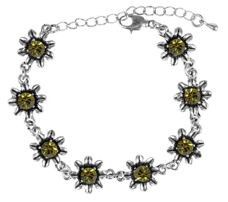 Silbernes Strass Armband mit Blüten - Olivgrün