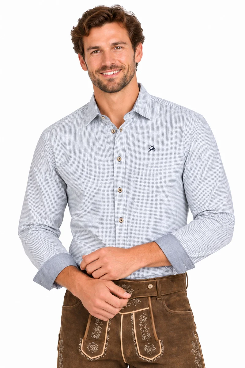 MADDOX Herren Trachtenhemd - Hemd-102 | Blau Grau