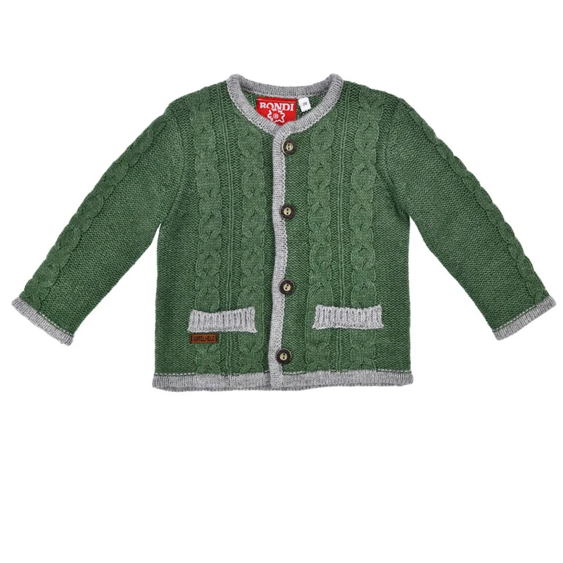 BONDI Jungen Trachten Strickjacke mit Zopfmuster 91639 | Grün