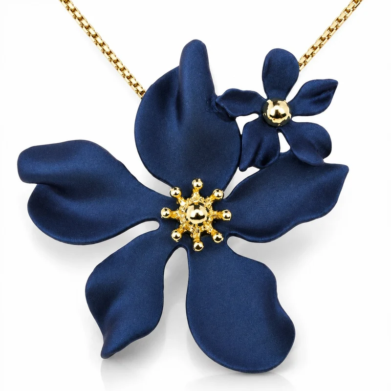 LUISIA® Halskette "Nelia" mit Blumen - 16 Karat vergoldet | Dunkelblau
