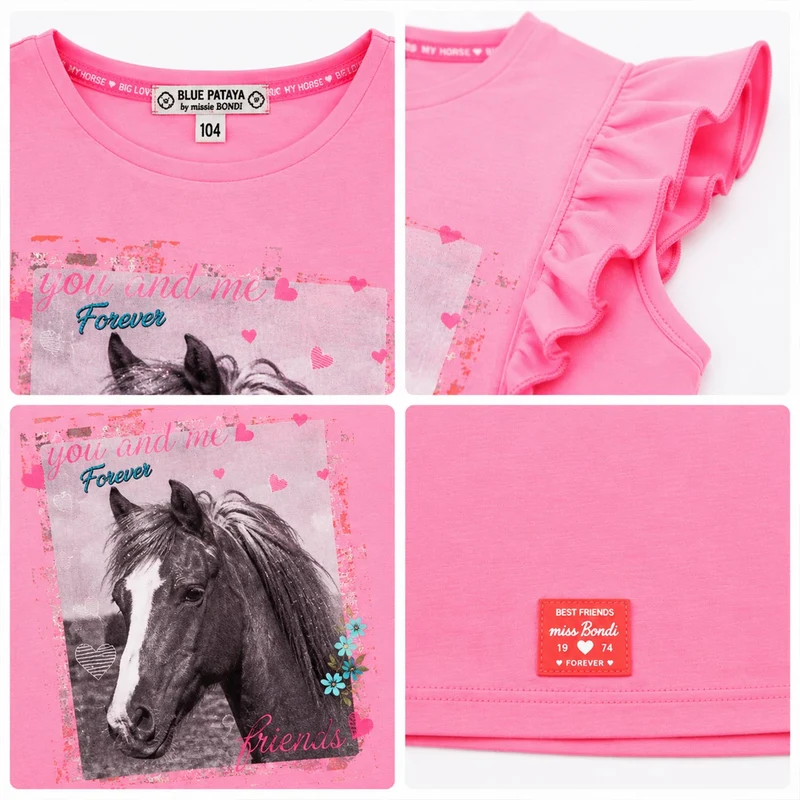 BONDI T-Shirt "Friends" mit Flügelärmel 36202 - Rosa | Mädchen Kurzarmshirt