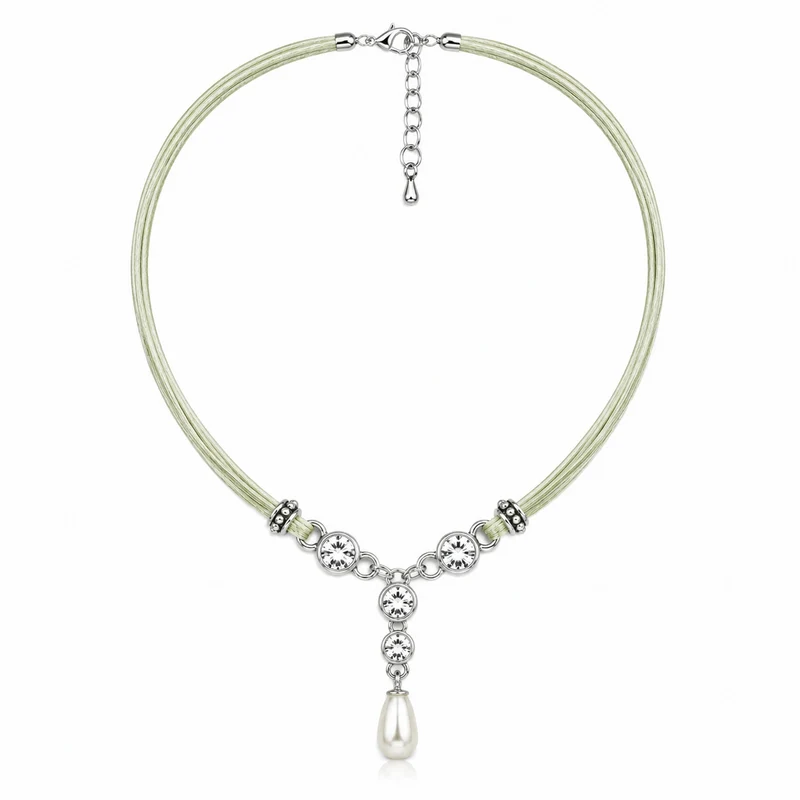 LUISIA® Halskette "Cami" mit Kristallen von Swarovski® und Perle | Lindgrün
