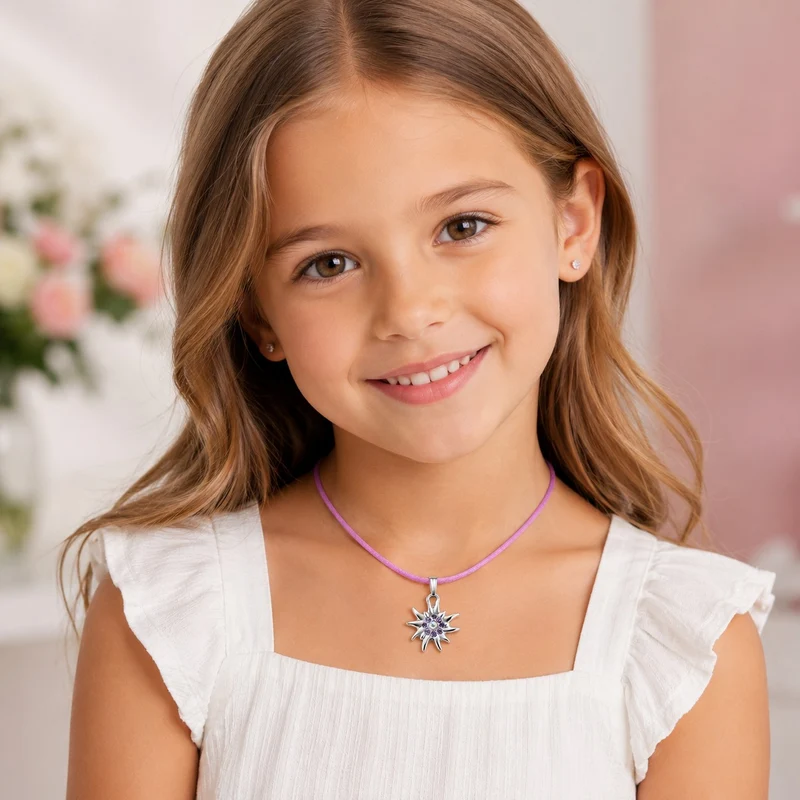 LUISIA® Kinder Halskette "Edelweiß" mit Kristallen von Swarovski® | Flieder