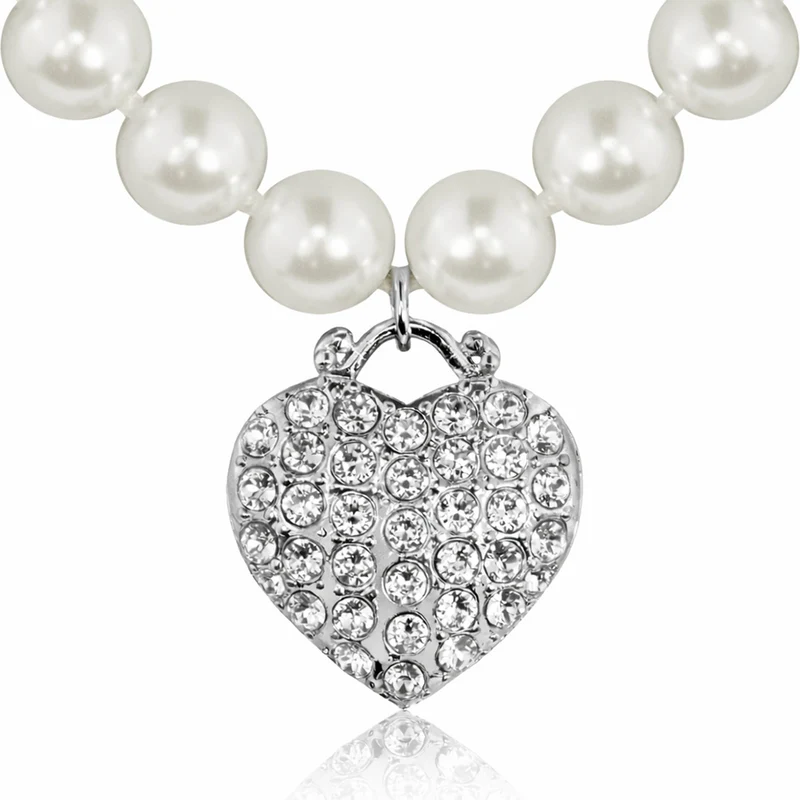 LUISIA® Perlen Kette mit Strass Herz und Premium Kristallen