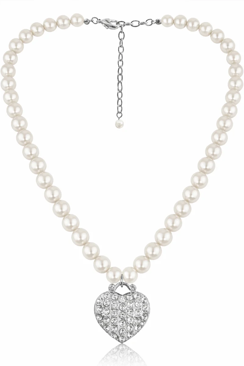LUISIA® Perlen Kette mit Strass Herz und Premium Kristallen