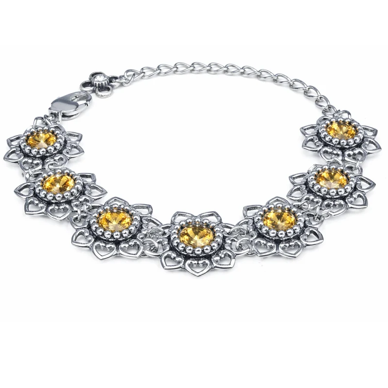 LUISIA® Armband "Leandra" mit Herzblüten und Premium Kristallen | Light Col. Topaz / Hellbraun