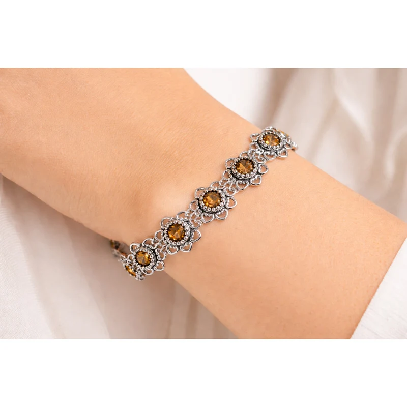 LUISIA® Armband "Leandra" mit Herzblüten und Premium Kristallen | Light Col. Topaz / Hellbraun