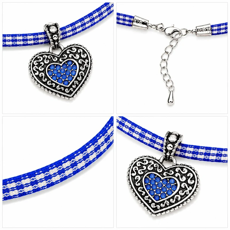 LUISIA® Kinder Halskette "Kariert mit Herz" mit Kristallen von Swarovski® | Royalblau